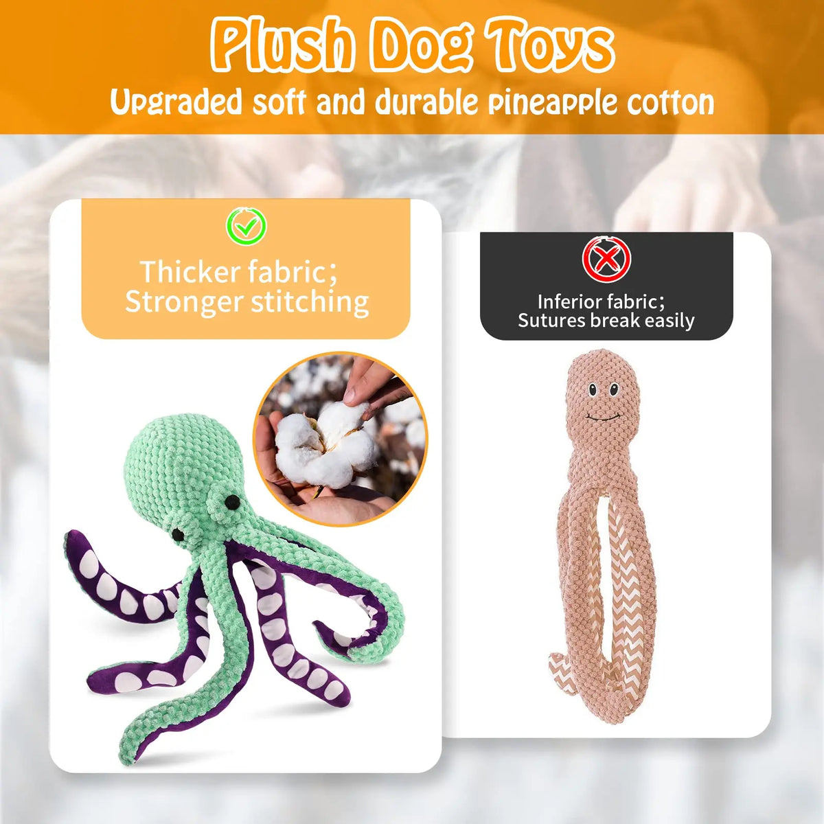 OctoPlay Plush Squeaky Dog Toy