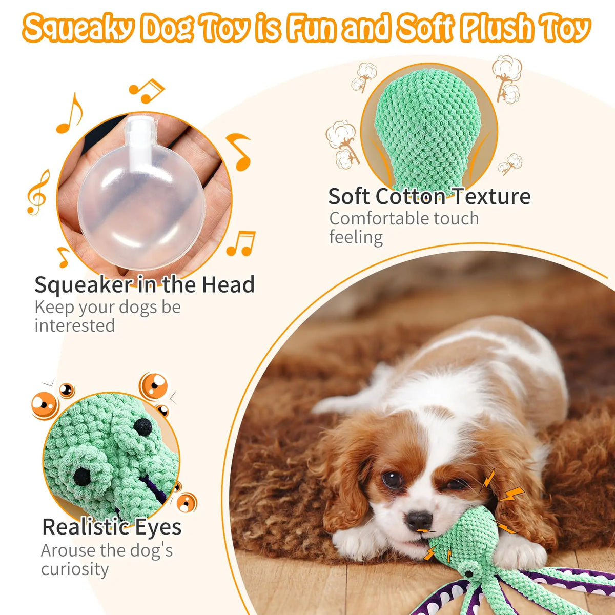 OctoPlay Plush Squeaky Dog Toy