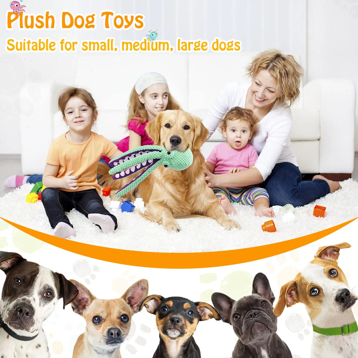 OctoPlay Plush Squeaky Dog Toy